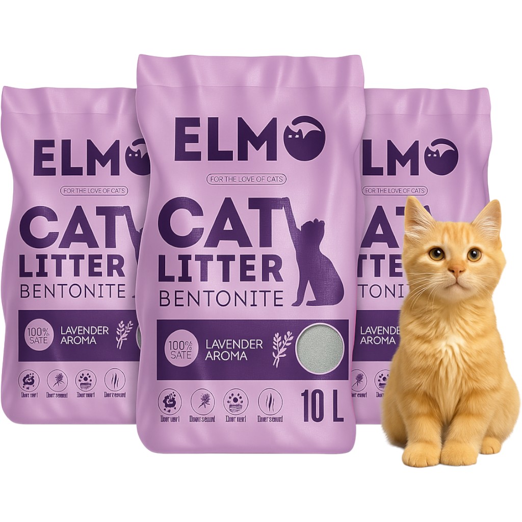 Żwirek bentonitowy dla kota Zbrylający DROBNY ELMO LAWENDA 3x10l